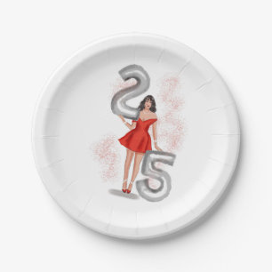 Happy 25th birthday, illustration paper plates