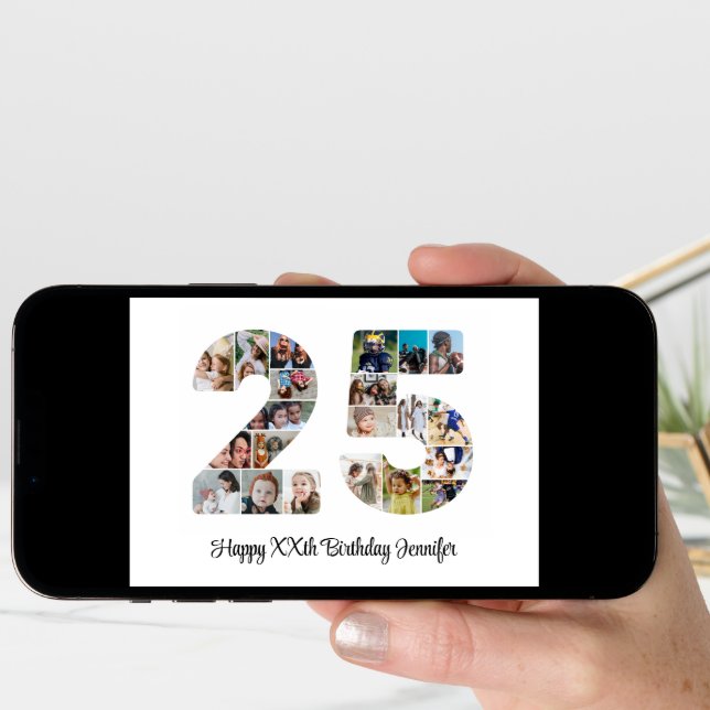 Happy 25th Birthday Number 25 Custom Photo Collage Card (Front Digital)