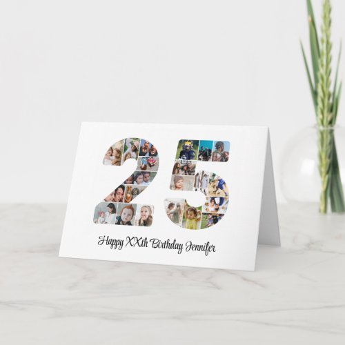 Happy 25th Birthday Number 25 Custom Photo Collage Card