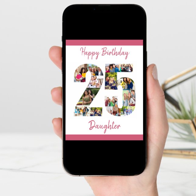 Happy 25th Birthday Number 25 Photo Collage Card (Front Digital)