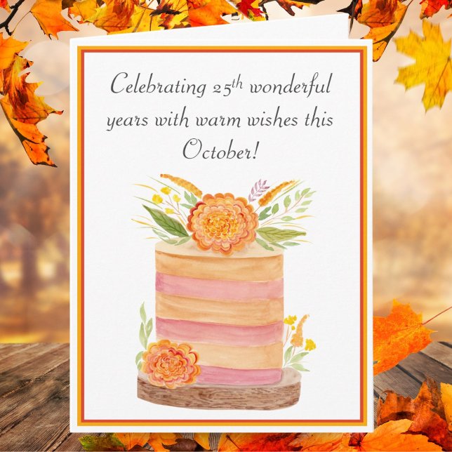 Happy 25th Birthday October Marigolds on Cake Card (Creator Uploaded)