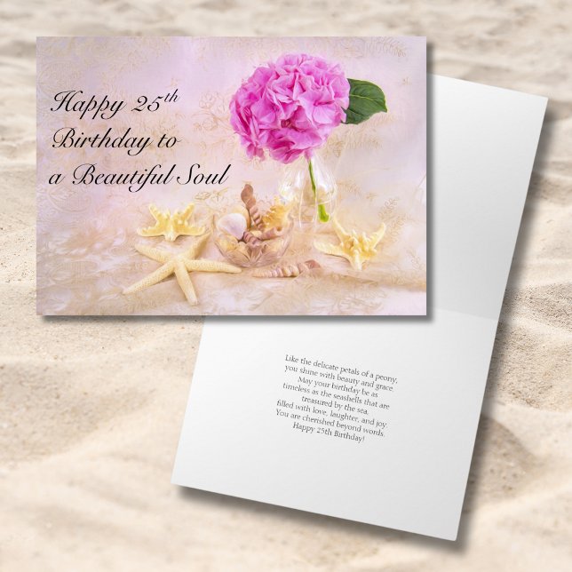 Happy 25th Birthday Peony with Seashells Card (Creator Uploaded)
