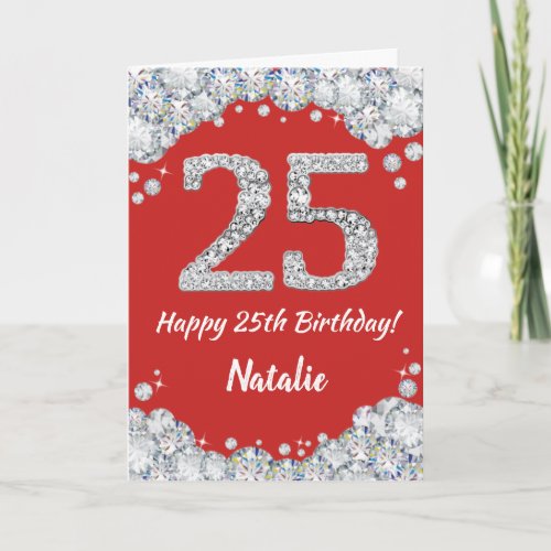 Happy 25th Birthday Red and Silver Glitter Card