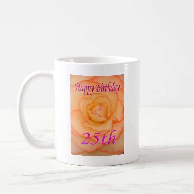 Happy 25th Birthday Yellow Flower with Pink Trim Coffee Mug (Left)