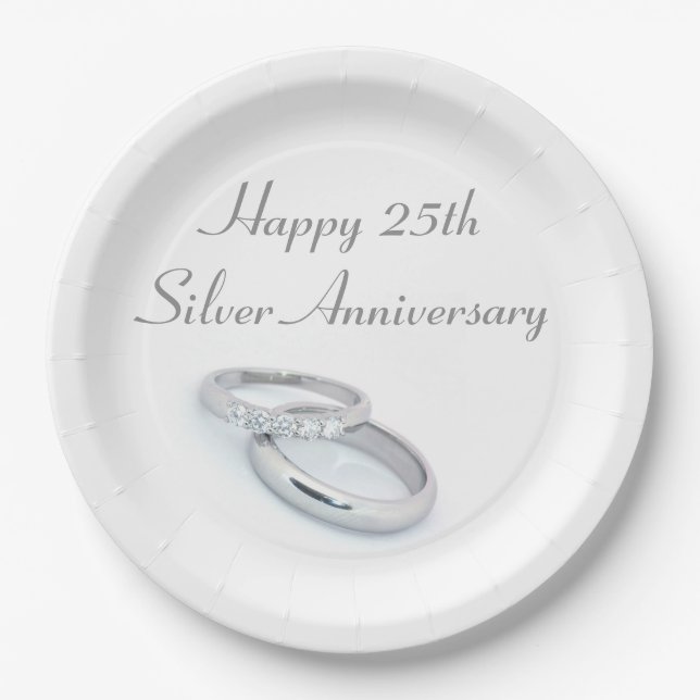 Happy 25th Silver Anniversary Paper Plates (Front)