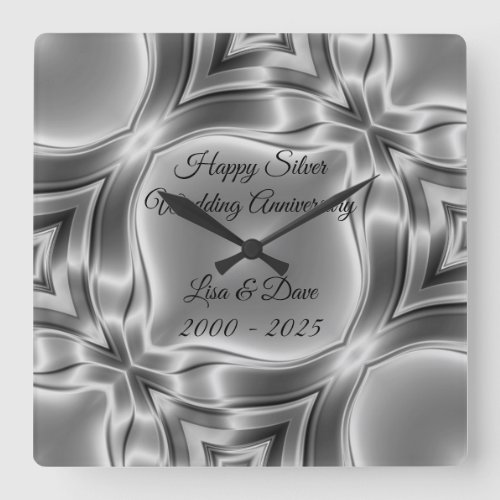 Happy 25th Silver Wedding Anniversary Square Wall Clock