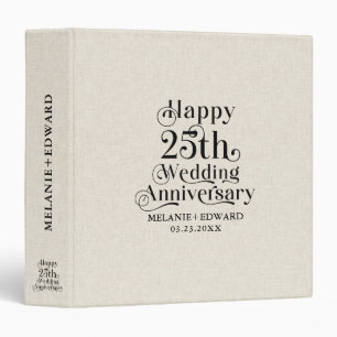 Happy 25th Wedding Anniversary Beige Linen 3 Ring Binder