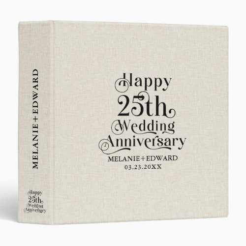 Happy 25th Wedding Anniversary Beige Linen 3 Ring Binder