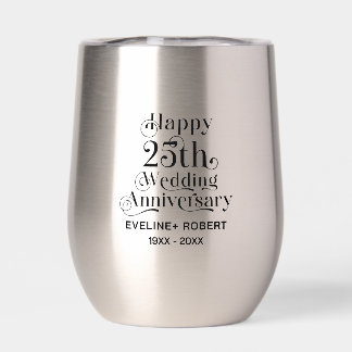 Happy 25th Wedding Anniversary Black Typography Thermal Wine Tumbler
