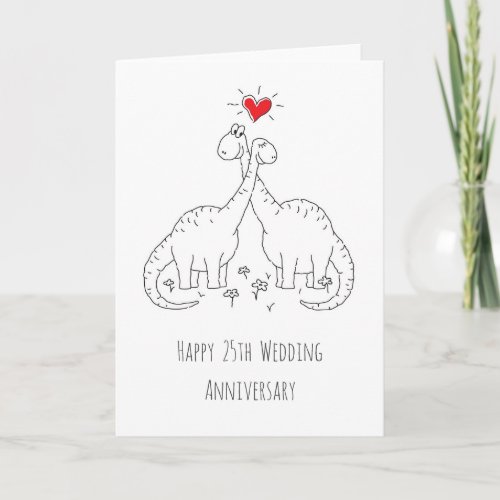 Happy 25th Wedding Anniversary Couple Dinosaurs Card