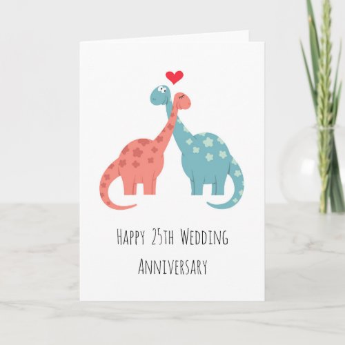 Happy 25th Wedding Anniversary Cute Dinosaurs Card