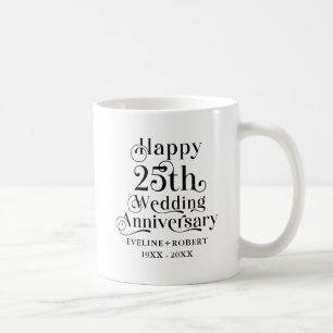 Happy 25th Wedding Anniversary Gold Typography Coffee Mug