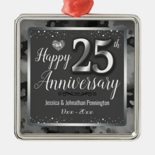 Happy 25th Wedding Anniversary Metal Ornament