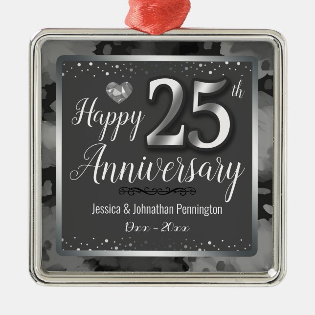 Happy 25th Wedding Anniversary Metal Ornament (Front)