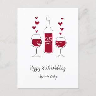 Happy 25th Wedding Anniversary Red Wine Heart Card