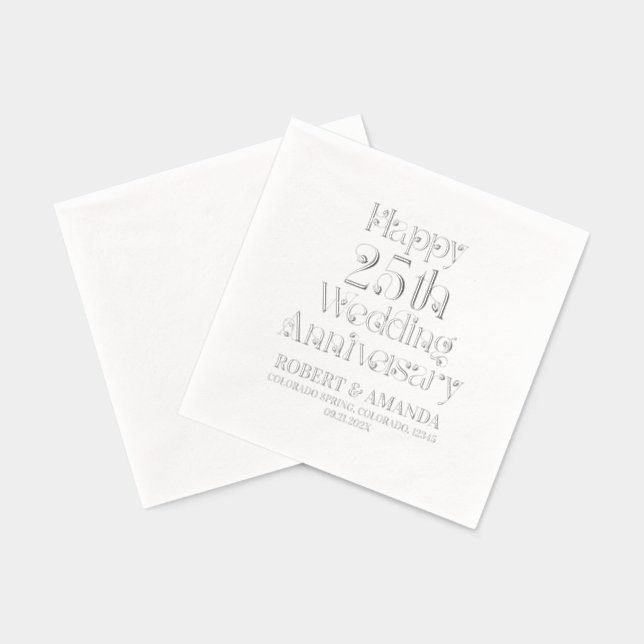 Happy 25th Wedding Anniversary Retro Typography Foil Napkins (Back)