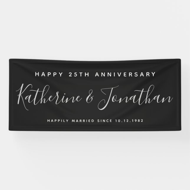 Happy 25th Wedding Anniversary Silver Custom Banner (Horizontal)