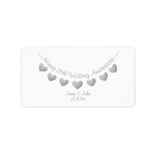 Happy 25th Wedding Anniversary Silver heart labels