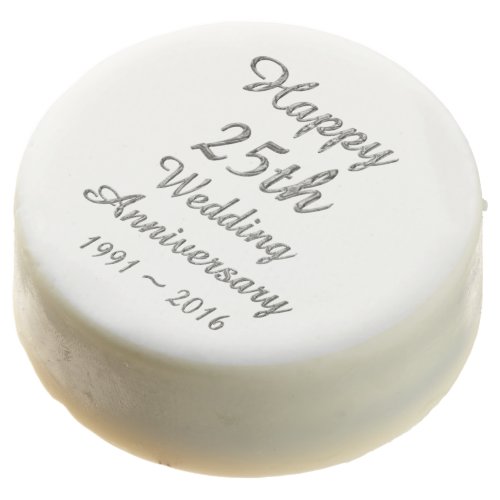 Happy 25th Wedding Anniversary Silver Typography Chocolate Covered Oreo