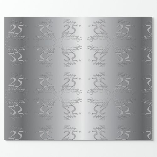 Happy 25th Wedding Anniversary Silvery Font Wrapping Paper