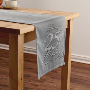 "Happy 25th Wedding Anniversary" Silvery Gradient Short Table Runner