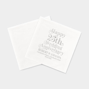 Happy 25th Wedding Anyversary Retro Typography Foil Napkins