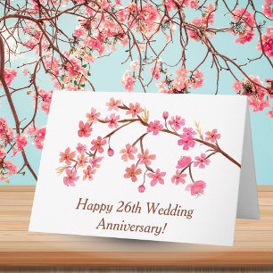 Happy 26th Anniversary Watercolor Cherry Blossoms Card
