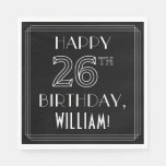 [ Thumbnail: Happy 26th Birthday; Art Deco Style; Custom Name Napkins ]