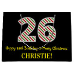 [ Thumbnail: Happy 26th Birthday & Merry Christmas, Custom Name Gift Bag ]