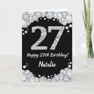 Happy 27th Birthday Black and Silver Glitter Card