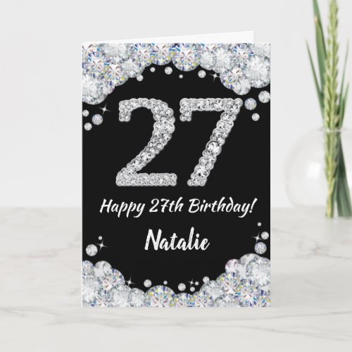 Happy 27th Birthday Black and Silver Glitter Card