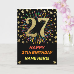 Happy 27th Birthday Black &amp; Gold Rainbow Firework Card