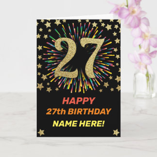 Happy 27th Birthday Black & Gold Rainbow Firework Card