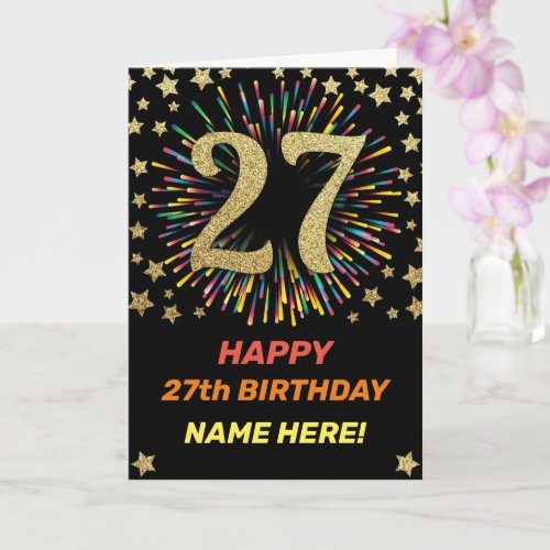 Happy 27th Birthday Black  Gold Rainbow Firework Card