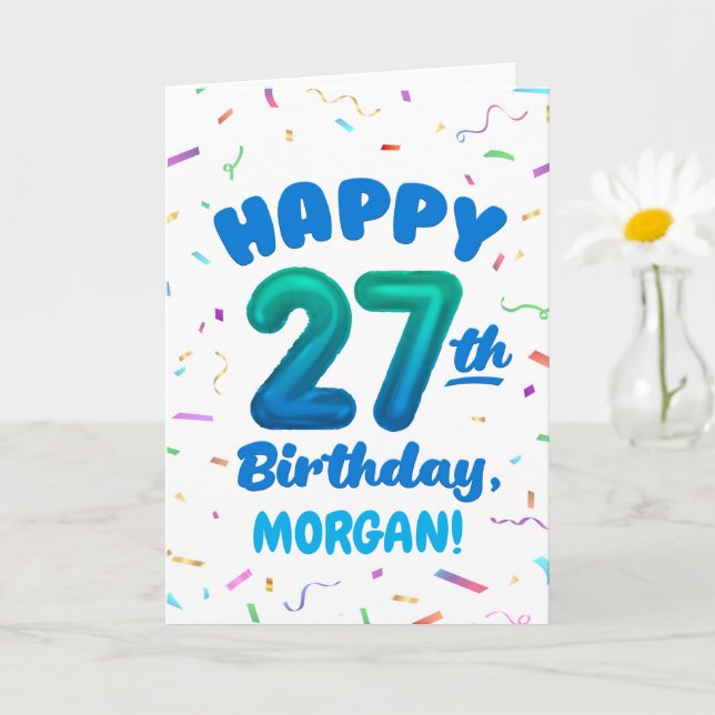 Happy 27th Birthday Card with Custom Name (Small Plant)