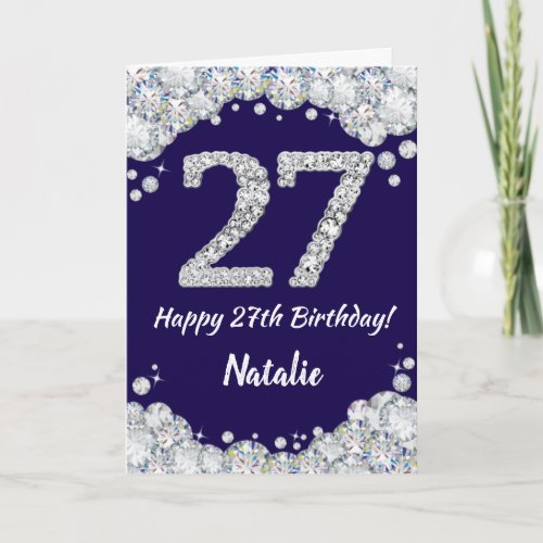 Happy 27th Birthday Navy Blue and Silver Glitter