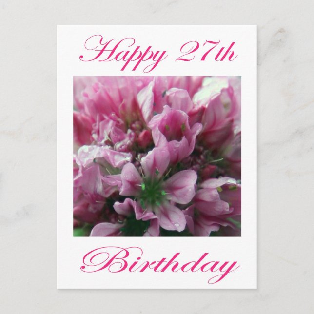 Happy 27th Birthday Pink and Green Flower Postcard (Front)