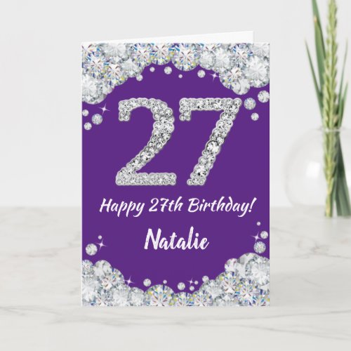 Happy 27th Birthday Purple and Silver Glitter Card