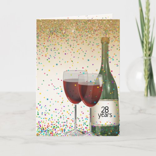 Happy 28th Anniversary wine Card