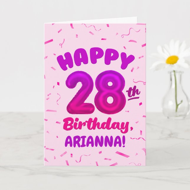 Happy 28th Birthday Card with Custom Name (Small Plant)