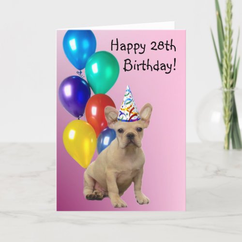 Happy 28th Birthday French Bulldog Greeting Card