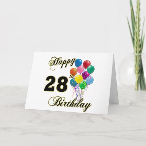 Happy 28th Birthday Gifts with Balloons Card