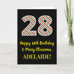 [ Thumbnail: Happy 28th Birthday & Merry Christmas, Custom Name Card ]
