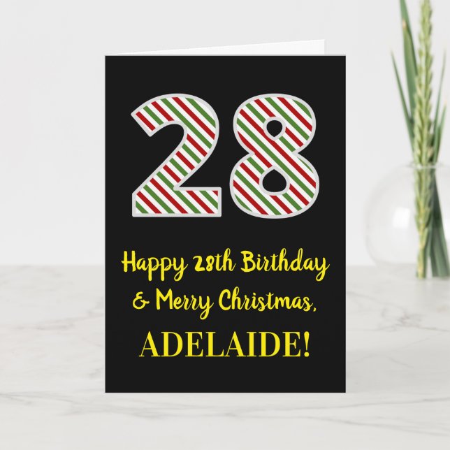 Happy 28th Birthday & Merry Christmas, Custom Name Card (Front)