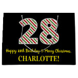 [ Thumbnail: Happy 28th Birthday & Merry Christmas, Custom Name Gift Bag ]