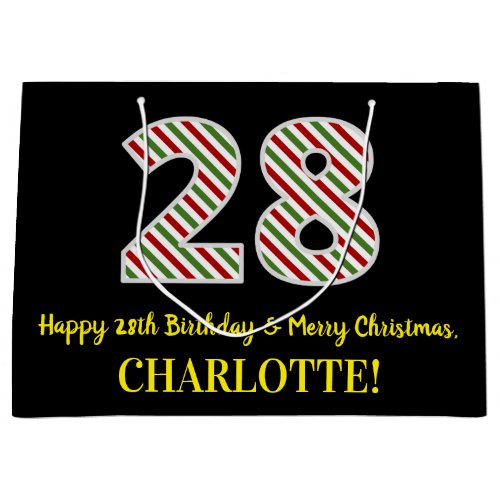 Happy 28th Birthday  Merry Christmas Custom Name Large Gift Bag