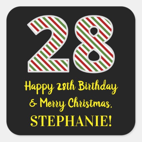 Happy 28th Birthday  Merry Christmas Custom Name Square Sticker