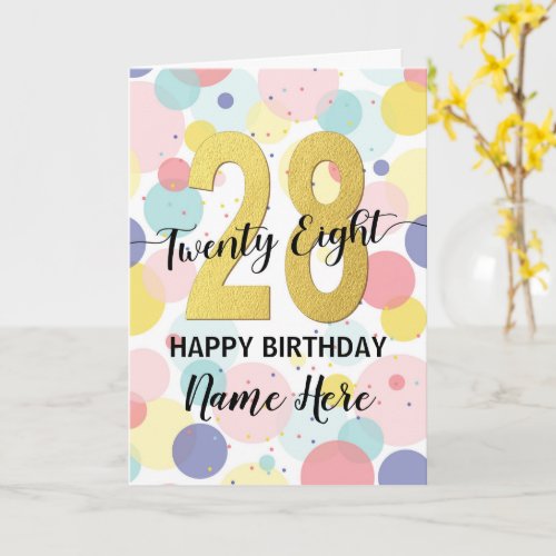 Happy 28th Birthday Pastel Rainbow Gold Woman Card