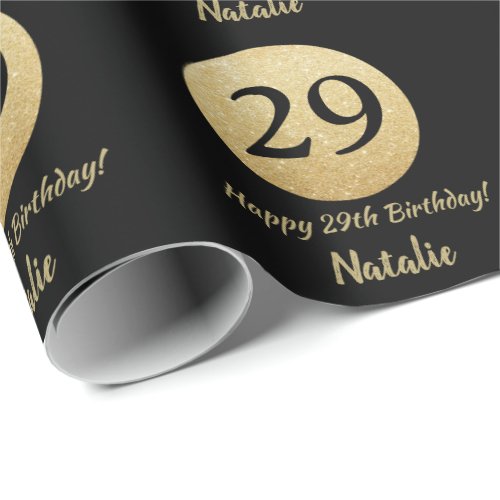 Happy 29th Birthday Black and Gold Glitter Wrapping Paper