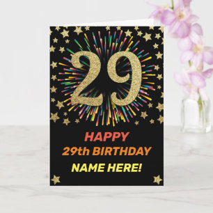 Happy 29th Birthday Black & Gold Rainbow Firework Card